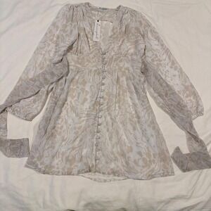 Living Doll white and cream dress with button up front and long sleeves. Size: S